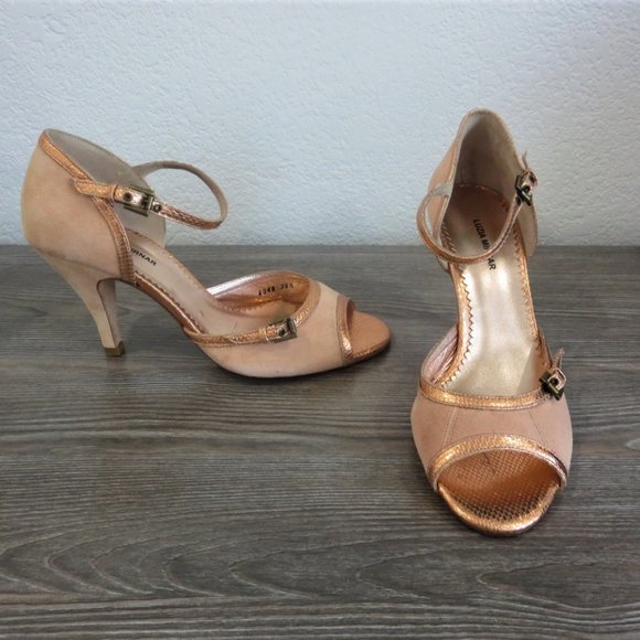 Luzia Mirnar Shoes - Luzia Mirnar Metallic Rose Gold & Peach Suede Open Toe Shoes 38.5 / 7.5 / 8